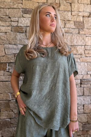 Lalli Damask Cap Sleeve Top Khaki